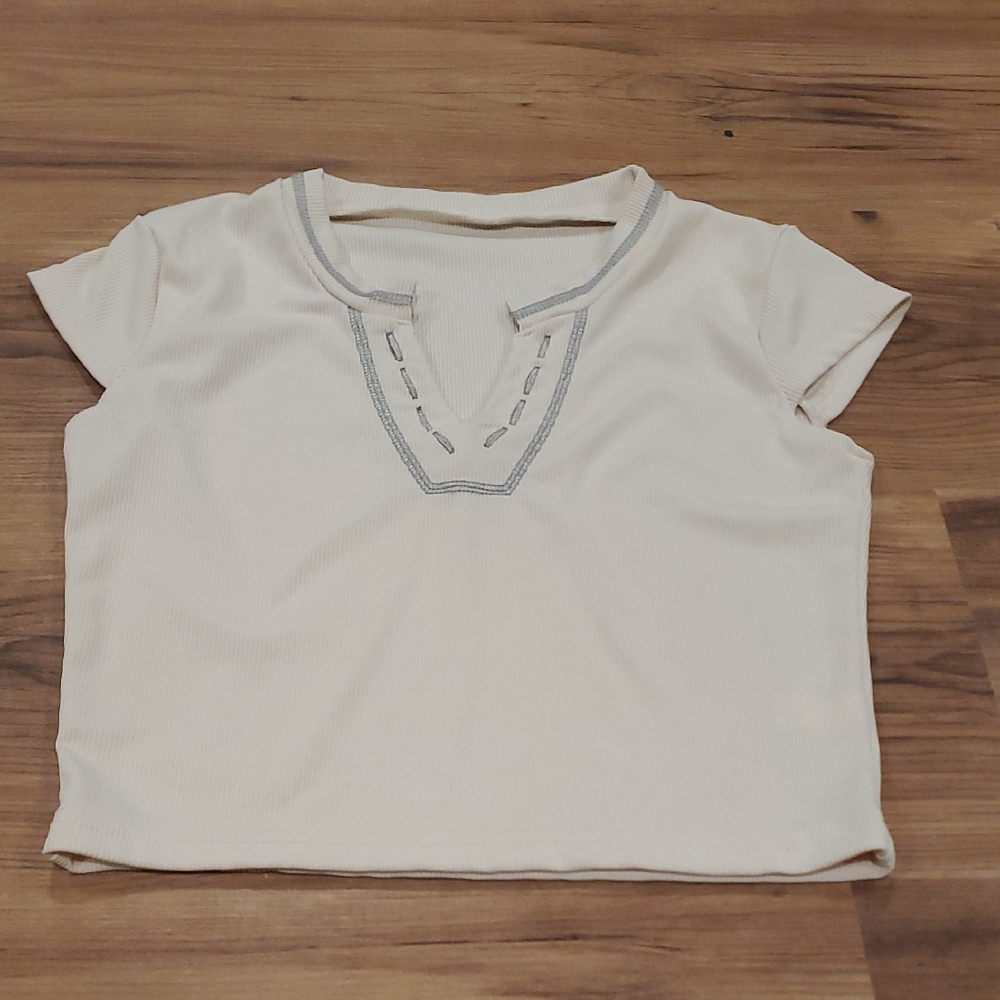 Stylish Cream Crop Top with Embroidered Detail